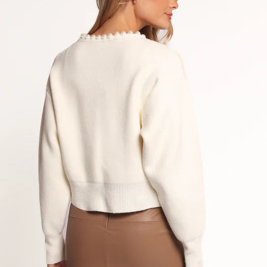 Cardigan tricotat alb cu perle Bloom