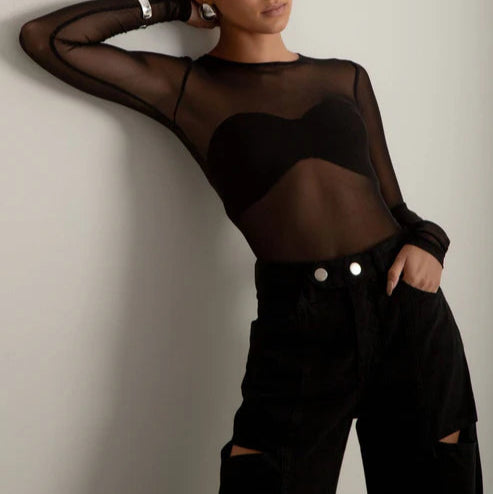Bluza Calista din tul negru