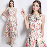 Rochie midi Vadya cu pliuri si imprimeu floral