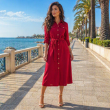 Rochie midi Helsy tip camasa cu cordon in talie