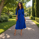 Rochie midi Helsy tip camasa cu cordon in talie