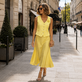 Fusta midi Sattia din satin, cu buzunare