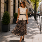 Fusta Vandana maro inchis cu animal print