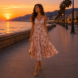 Rochie Monda, imprimeu floral si bretele subtiri