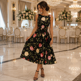 Rochie midi Ivanna cu imprimeu floral, usor evazata