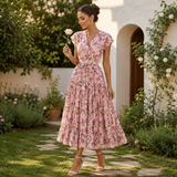 Rochie Gyda roz cu imprimeu floral si curea accesorizata