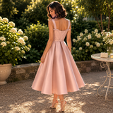 Rochie Maddy cu bretele late cu funde si talie accentuata