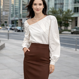 Bluza Wilma cu decolteu tip barcuta si maneci bufante