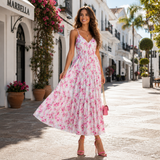 Rochie Monda, imprimeu floral si bretele subtiri