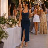 Rochie mulata Koca din denim, cu crapatura in fata