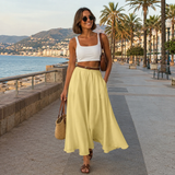 Fusta midi Sattia din satin, cu buzunare