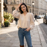 Camasa Patrice cu insertii din dantela brodata si nasturi tip perla