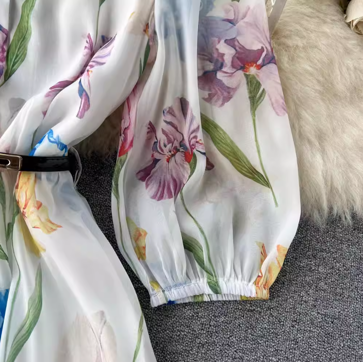 Rochie midi Alvada cu imprimeu floral si curea eleganta