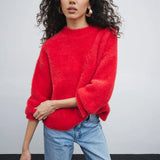 Pulover Benilde rosu pufos