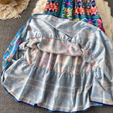 Rochie Cordelia albastra cu imprimeu deosebit brodat si bretele reglabile