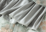 Fusta Doriane albastra din tulle cu insertii florale brodate