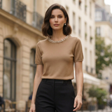 Tricou Zalys cu guler rotund decorat cu perle