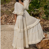 Rochie midi Aylora cu volanase si decolteu adanc