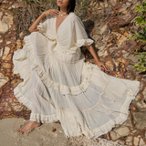 Rochie midi Aylora cu volanase si decolteu adanc