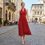 Rochie maxi Dotty cu imprimeu buline si spatele gol
