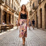 Fusta Sellah din satin cu imprimeu floral multicolor