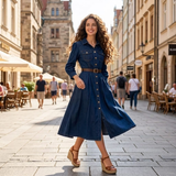 Rochie Querra din denim, cu nasturi, curea inclusa