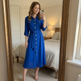 Rochie midi Helsy tip camasa cu cordon in talie
