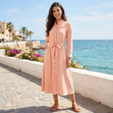 Rochie midi Helsy tip camasa cu cordon in talie