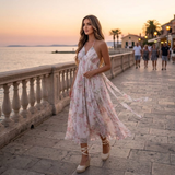 Rochie midi Maldes cu imprimeu floral si panglici