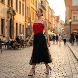 Fusta midi Aramis din tulle cu fundite