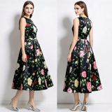Rochie midi Ivanna cu imprimeu floral, usor evazata