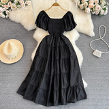 Rochie Abigail neagra cu maneci bufante