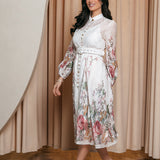 Rochie Rania alba cu imprimeu floral si curea accesorizata