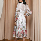 Rochie Rania alba cu imprimeu floral si curea accesorizata