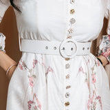 Rochie Rania alba cu imprimeu floral si curea accesorizata
