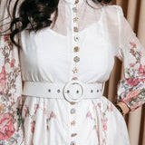 Rochie Rania alba cu imprimeu floral si curea accesorizata