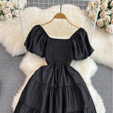 Rochie Abigail neagra cu maneci bufante