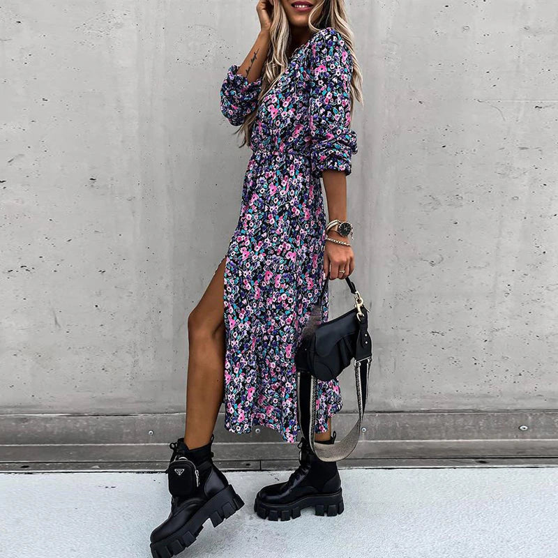 Rochie Naya cu imprimeu floral si nasturi imbracati