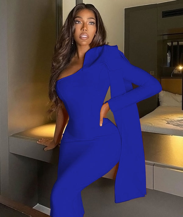 Rochie Atalanta albastra cu funda