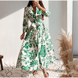 Rochie Orli verde tip camasa cu imprimeu floral si cordon accesorizat