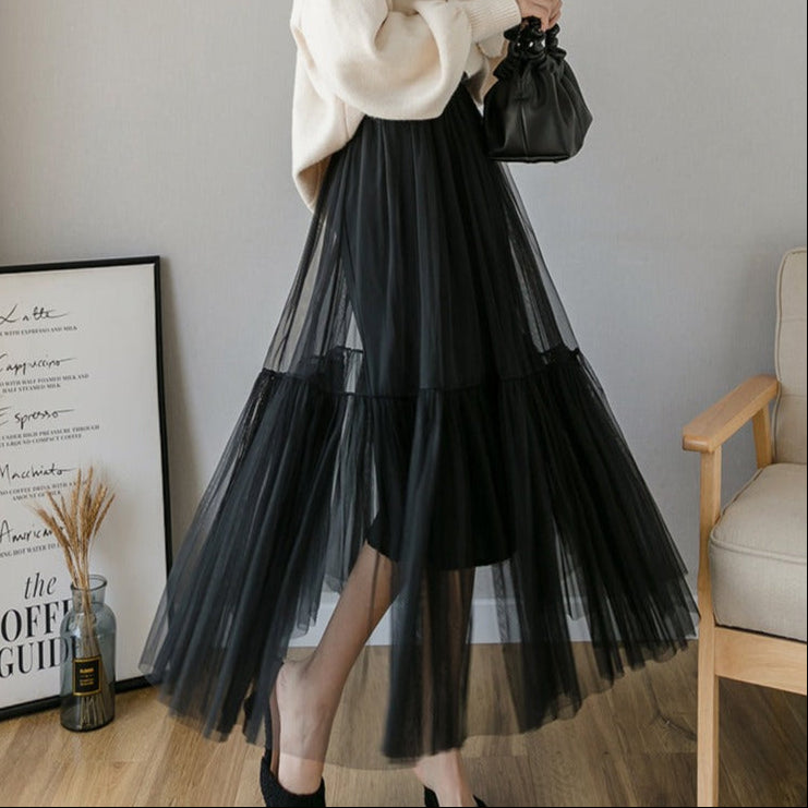 Fusta Zontya neagra din tulle cu banda elastica