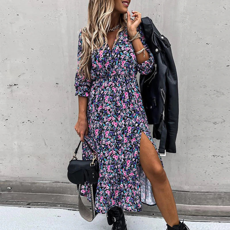Rochie Naya cu imprimeu floral si nasturi imbracati