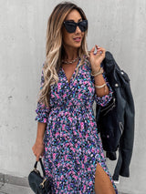 Rochie Naya cu imprimeu floral si nasturi imbracati