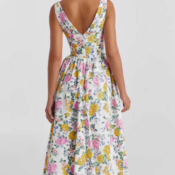 Rochie Tabby galbena cu decolteu in V si croi tip corset in talie