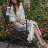 Rochie Madira alba cu nasturi imbracati si talie accentuata