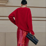 Pulover Benilde rosu pufos