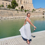 Rochie maxi Dotty cu imprimeu buline si spatele gol