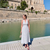 Rochie maxi Dotty cu imprimeu buline si spatele gol
