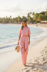 Set Cattina compus din camasa si pantaloni cu broderie florala