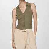 Top Cerise din tricot reiat si nasturi functionali